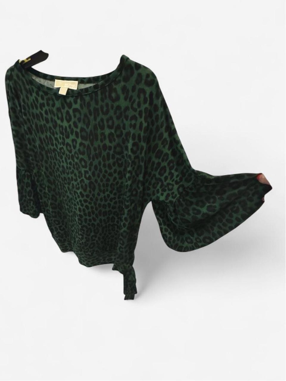 Michael Kors Green Leopard Print Bell-Sleeve Blouse